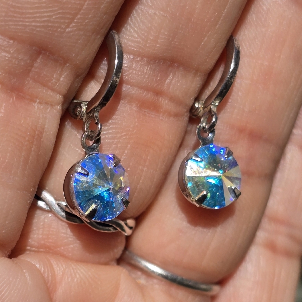 Vintage Swavorski AB Aurora Borealis rivoli-cut 925 sterling silver - Picture 8 of 17